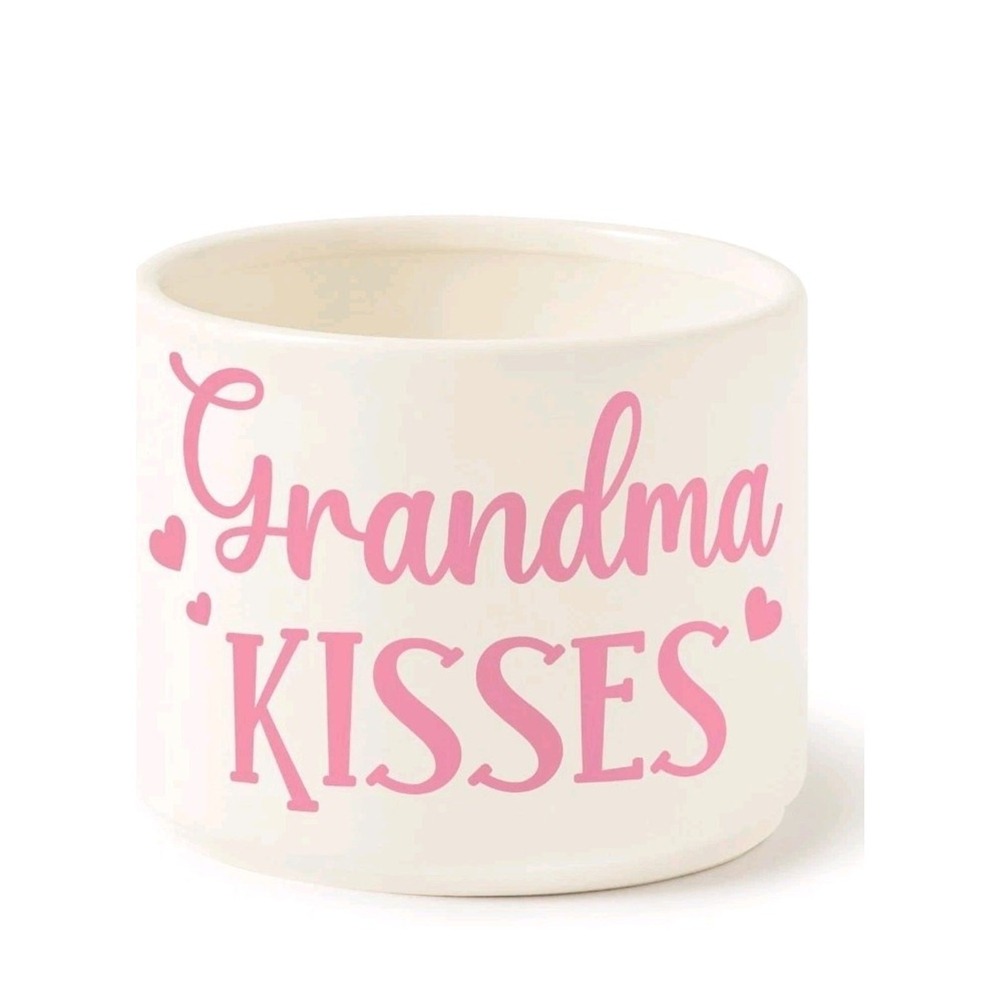 Grandma Kisses Ceramic Candy Bowl Dish Cauldron Tiered Tray Decor Pink Cream s9